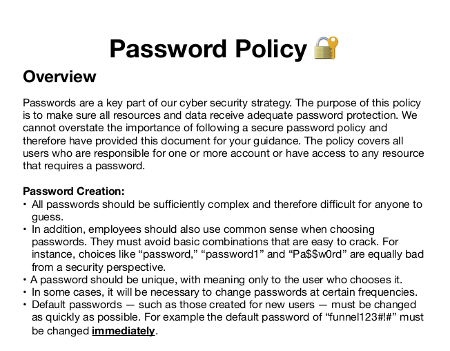 Politique de mot de passe avec le mot de passe par défaut