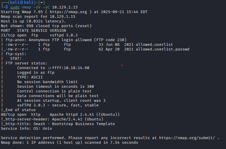 Résultats nmap Crocodile