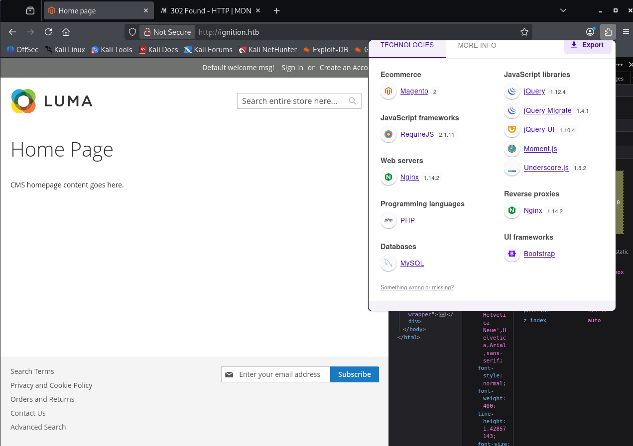 Wappalyzer détecte Magento