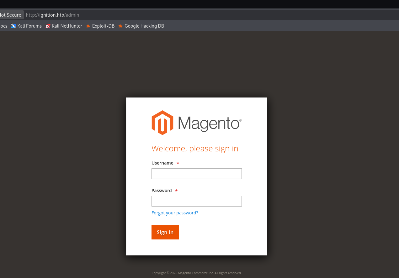 Panneau admin Magento