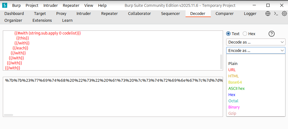 Encodage URL du payload dans BurpSuite Decoder