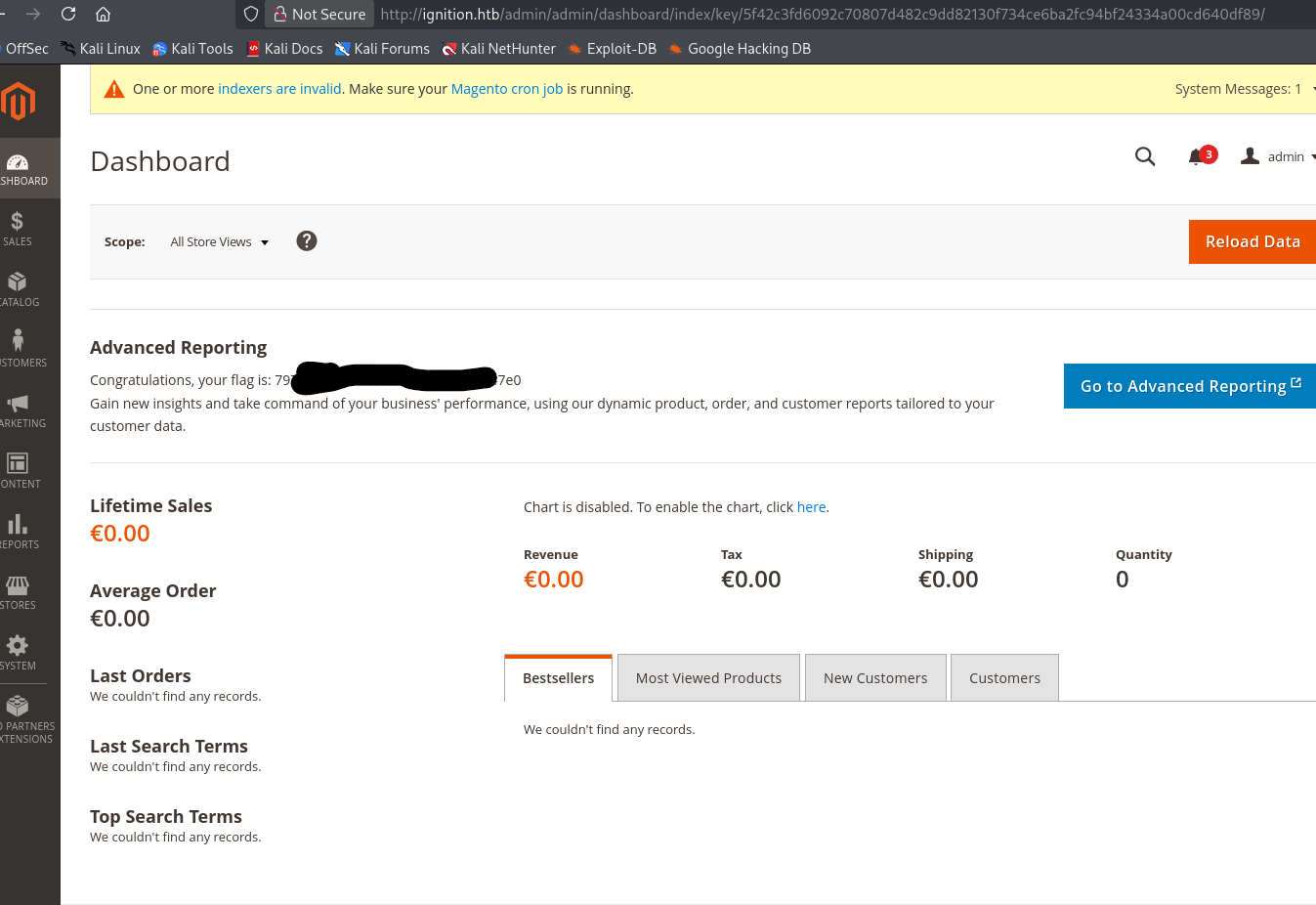 Accès au dashboard Magento avec le flag